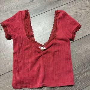Urban Outfitters Red Lace-Trim Ribbed Crop Top